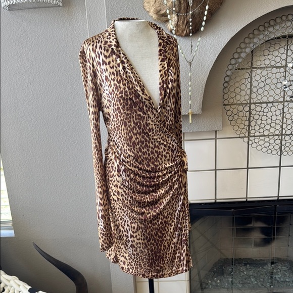 Vintage Valentino Animal Print Long Sleeve wrap Dress